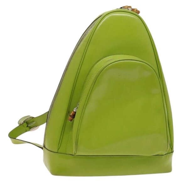 GUCCI Bamboo Body Bag Patent leather Green